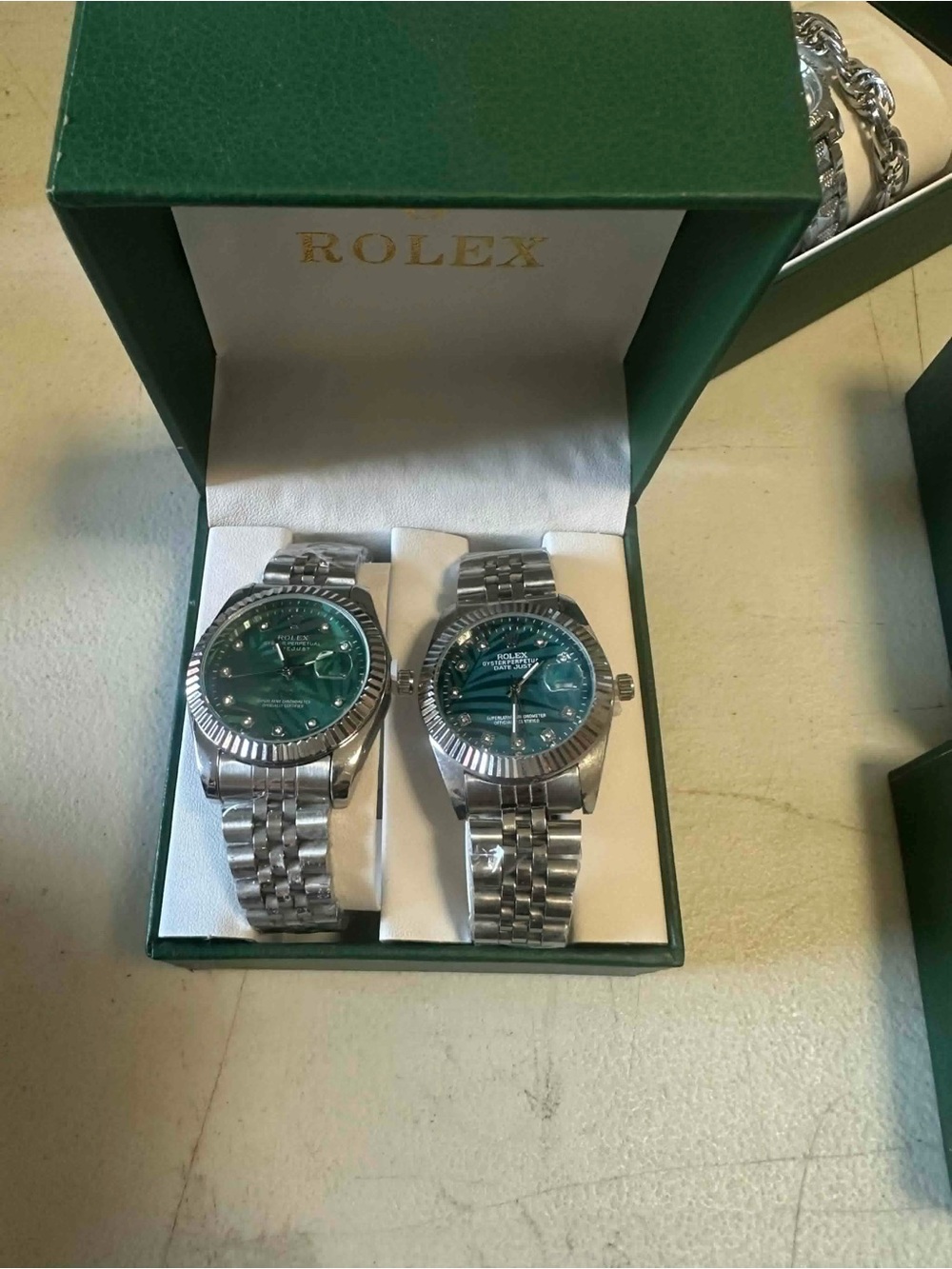 Rolex Silver Stainless Steel Watches with Green Dials